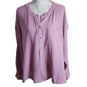 Wonderly Top Pink Long Sleeve Cotton Gauzy Textured NWT Women's 3X